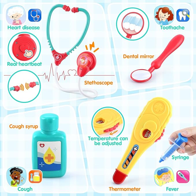 PLAY Doctor Kit for Kids with Learning Tablet, Doctors Play Set with Kids Tablet, Real Stethoscope, Various Medical Toys, Pretend Play Toys for Toddlers 3-5, Halloween Christmas Birthday Gifts