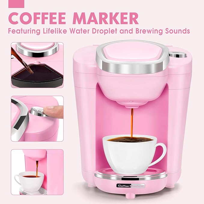 Pink Play Kitchen Appliances Toy Set with Coffee Maker Machine, Mixer, Toaster, Blender, Kids Kitchen Playset, Play Kitchen Accessories with Sound & Light, Birthday Gifts for Kid Girls Ages 3-5 4-8