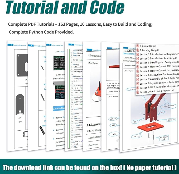 Adeept 5-DOF Robotic Arm Kit Compatible with Raspberry Pi 4 B 3 B+ B A+, Programmable DIY Coding STEM Educational 5 Axis Robot Arm with Python Code and Tutorials(PDF) - Orange