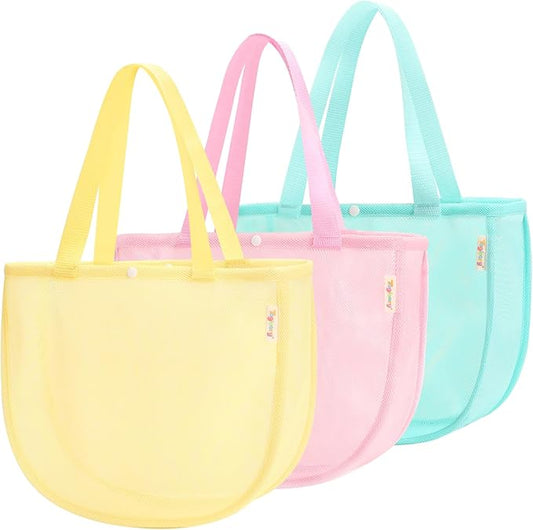 Tagitary Beach Toy Mesh Beach Shell Bags for Kids, Sand Toys Kids Beach Essential Treasure Bag Swimming Pool Bag Beach Gift for Boys and Girls(Only Bags,A Set of 3)