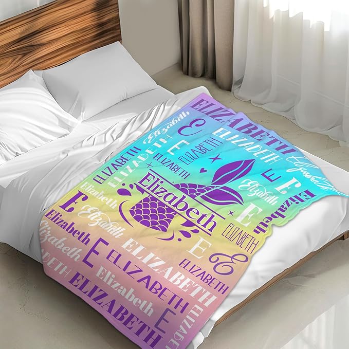 Kids Blanket for Girls 3-5, Custom Mermaid Gifts for Adults Teens Women, Personalized with Name Soft Warm Comfy Lightweight Monogram Mermaid Accessories Blankets for Travel Camp Home Living Room