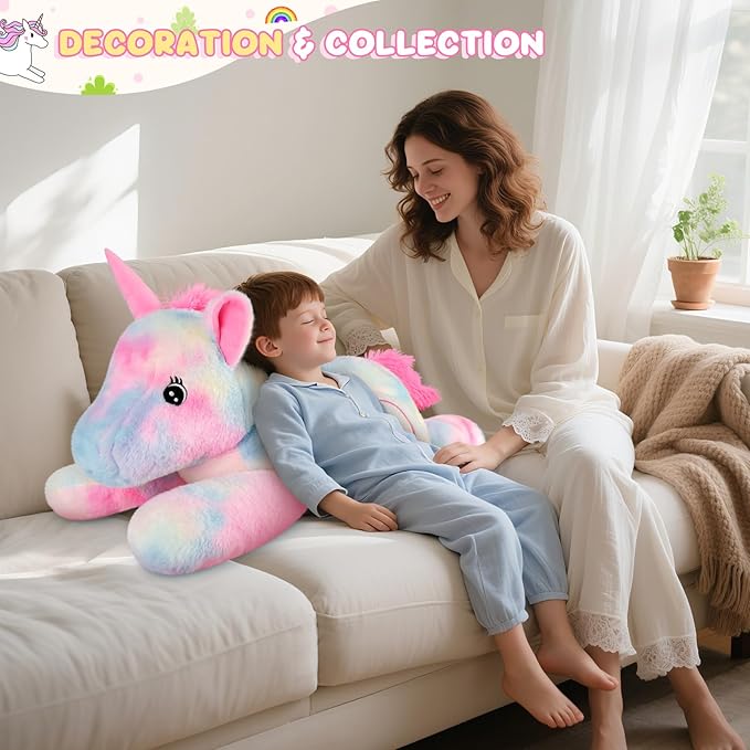 Giant Rainbow Unicorn Stuffed Animal 30", Jumbo Soft Big Stuffed Animals, Giant Plush Toys Hugging Pillow for Stress Relief & Sleep Aid, Huge Cuddly Cute Plushies Unicorn Gifts for Kid Adult