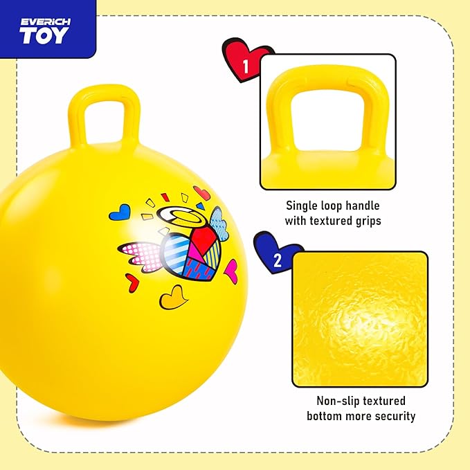 EVERICH TOY Hopper Ball for Kids 4-8, 18In Ride On Bouncy Balls with Handle, Yellow Inflatable Christmas Hopping Toys Gifts for Girls Boys, Indoor Outdoor Active Play Toys