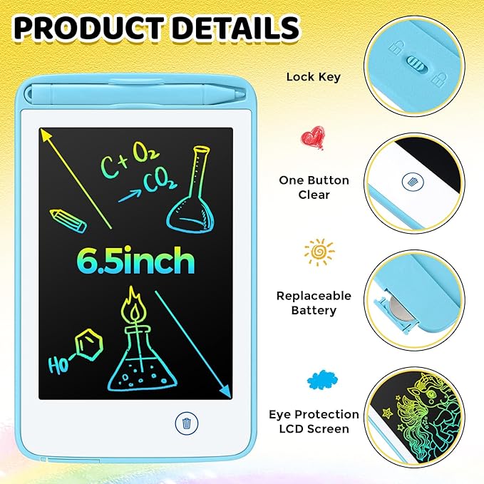 Zhehao 12 Pcs LCD Writing Tablet for Kids Colorful Drawing Doodle Board Drawing Tablet Erasable Reusable Electronic Draw Pad Gift for Boy Girl Xmas Educational Learning(6.5 Inch Screen,Fresh Color)