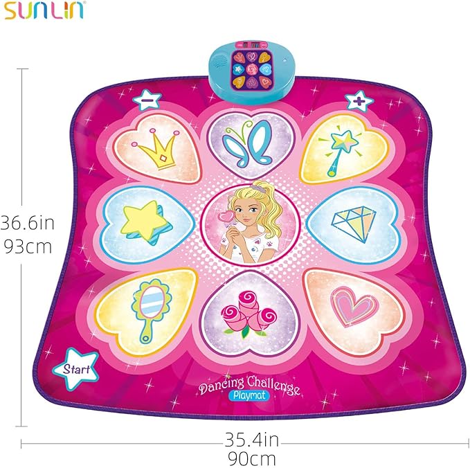 SUNLIN Dance Mat - Rhythm Step Play Mat - Dance Game Toy Pad with LED Lights, Gift for Kids Girls 3-12, Adjustable Volume, Built-in Music, 3 Challenge Levels