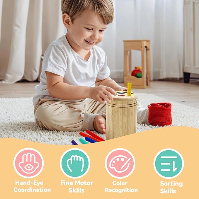 Wooden Montessori Baby Toddler Toys: 3 in 1Learning Fine Motor Skills Sensory Toys for Toddlers 3-5, Educational Color Sorting Preschool Learning Activities Boys Girls Gifts (3 in 1)