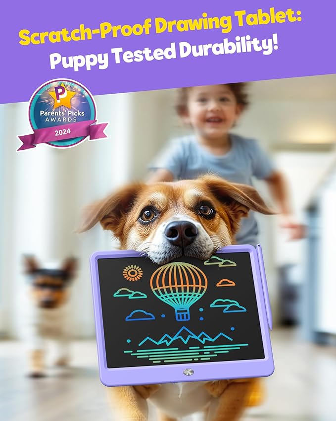 TEKFUN LCD Writing Tablet Doodle Board, 12inch Colorful Drawing Travel Essentials, Toddler Toys for 3 4 5 6 7 8 Year Old Girls Boys (Purple)