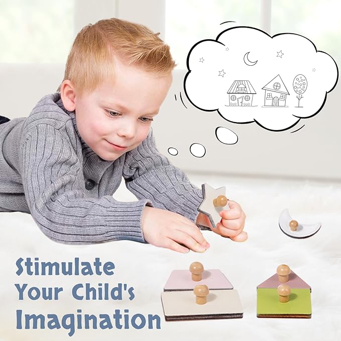 Montessori Toy for Babies 18-24 Months Wooden Shape Puzzles for Toddlers 1-3,Shape Peg Puzzles,Baby Puzzle 18-24 Months with Knob,Color & Shape Sorter for Toddlers(16 Geometric Shapes)