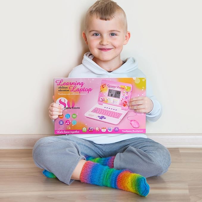 LESHITIAN Kids Laptop - 80 Learning Activities to Learn Alphabet, Words, Mathematics, Play Games and Music - Educational Learning Computer for Kids Ages 5+