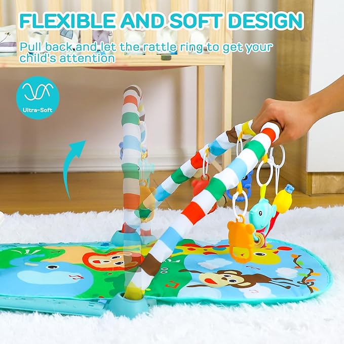 TOY Life Baby Play Mat for Babies 0-6 Months - Tummy Time Mat Activity Center, Kick and Play Piano Playmat Gym for Newborn Babies 0 to 3 6 9 12 Months