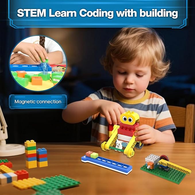 10-in-1 ICBlocks Screen-Free Coding Robot Kit for Kids, 85+ PCS Science Kits, Stem Robotics Building, Educational Coding Projects Gifts for Boys & Girls Ages 3-6 Years