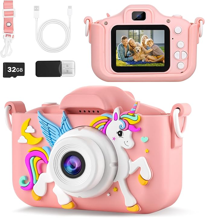 KANAD Kids Camera for 3-12 Year Old Girls, 1080P HD Digital Camera with 32GB SD Card, Shockproof & Easy-to-Use Toys for Camera, Christmas Stuffers Gifts for Kids, Encourage Creativity & Outdoor Play