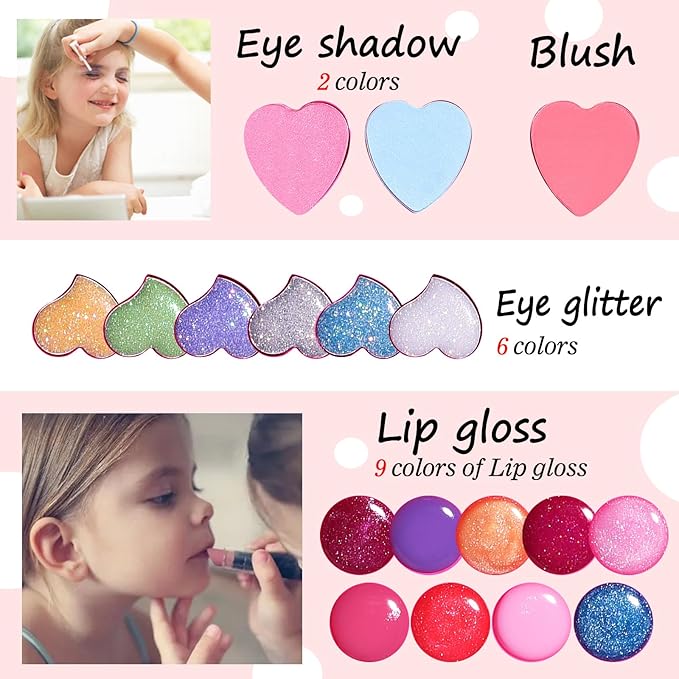 Heart Shape for Kids Makeup Kit, Real, Non Toxic, Washable Make Up for Girls Kids
