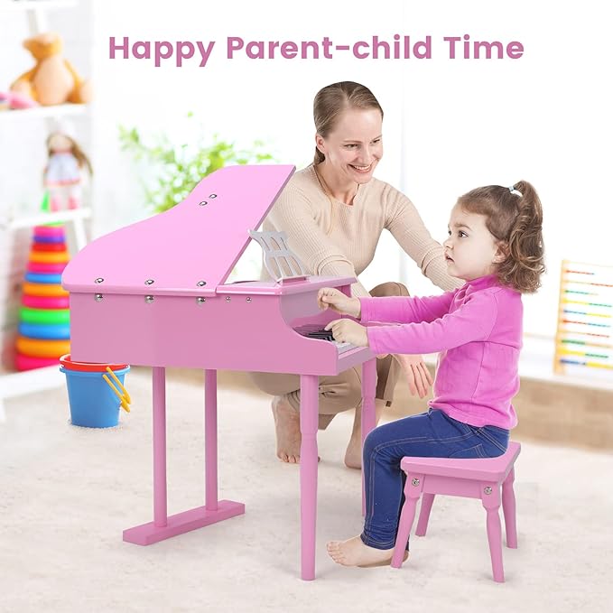 30-Key Kids Piano Keyboard, Mini Grand Piano for 3 Years+, Toddler Musical Instrument with Stool & Removable Music Stand, Wooden Baby Music Toys Gifts for Beginners, Girls & Boys