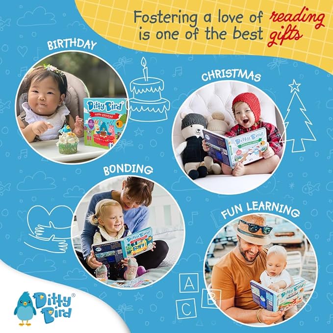Ditty Bird Christmas Musical Book for Toddlers – Interactive Sound Book with Jingle Bells & Holiday Songs for Babies 1-3 | Sturdy Baby Book & Xmas Music Toy