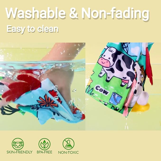 Sensory Baby Books 0-6 Months, Tummy Time Soft Cloth Baby Toys 3-4-5-7-8-9 6-12 Month Old, Newborn Infant Boy Christmas Shower Gifts Touch Feel Crinkle Book for Babies Girl Stocking Stuffers