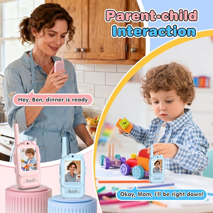 Video Walkie Talkies for Kids, 2 Pack Facetime Walkie Talkies with HD Camera & Voice Changer for Boys Girls for Family Games, Indoor, Outside, Hiking Christmas Birthday Toys Gift Ages 3-12 (Blue+Pink)