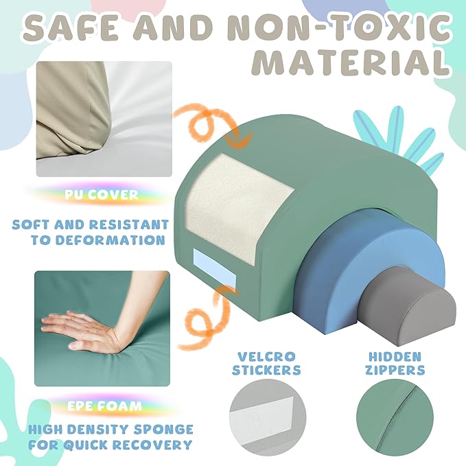 Merax Rainbow Soft Play Set, Soft Climbing Toys for Toddlers with Foldable Slide, Indoor Baby Soft Foam Blocks for Climbing and Crawling, 5-Piece