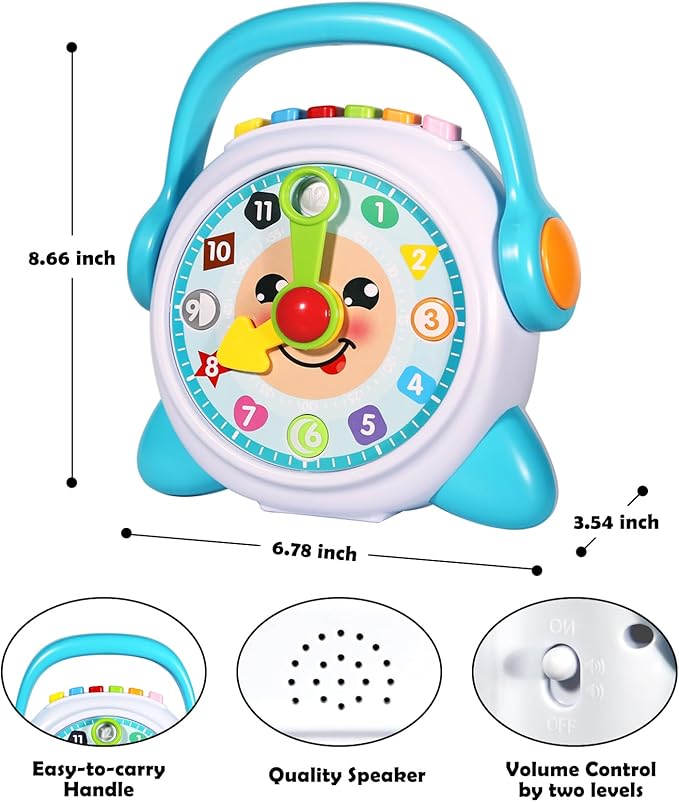 Learning Clock, Learn to Tell Time Clock for Kids & Toddlers Ages 3, 4, 5, 6 Years Old, Educational Teaching Clock Toy with Quiz and Music Sleep Mode, Boy Girl Birthday Present