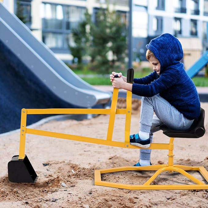 GLACER Sandbox Digger, 360° Rotation Kid Excavator Toy Crane with Base, Steel Outdoor Play Digging Toys for Sand, Dirt, Snow, Beach, Ride on Sand Digger for Kids