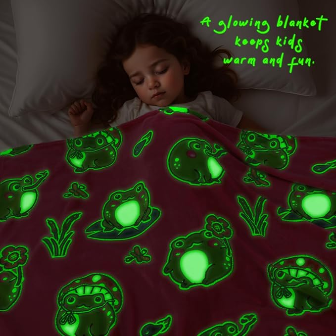 Frog Gifts Toys for Girls Women - Glow in The Dark Kids Blankets for Girls Soft Cozy Pink Frog Throw for Bedroom Decor Birthday Presents for Kids 50x60 Inch