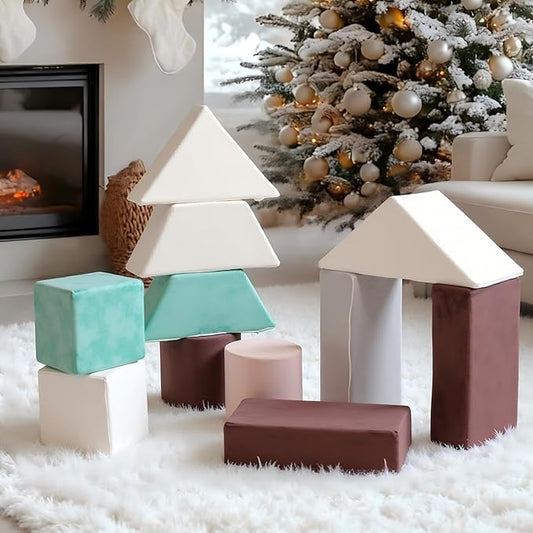 BanaSuper 11-Piece Large Foam Building Blocks for Toddlers, Plush Velvet Stacking & Climbing Toys, Early Learning Construction Play Set, Sensory Indoor Soft Play Gym for Safe Creative Play, Ideal Gift