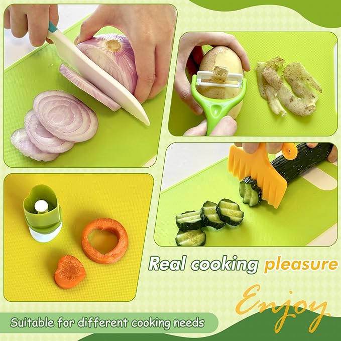 Chanking 13 Pieces Kids Knife Set for Real Cooking Child-Friendly Plastic Chef Tools, Montessori Kitchen Toys, Gifts for Boys and Girls Ages 4+