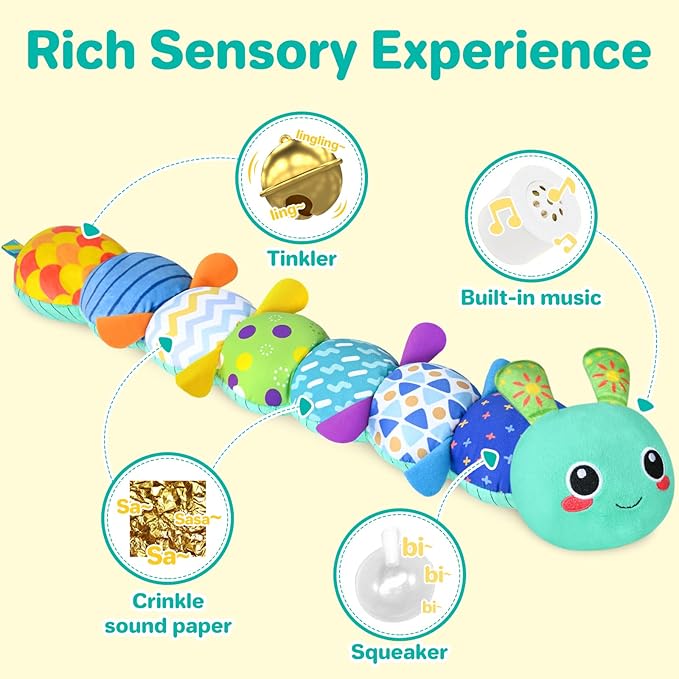 KMUYSL Baby Toys 0-6 6-12 Months, Sensory Music Animal Stuffed Toy for 0 1 2 3 4 5 6+ Months, Plush Toy with Crinkle and Rattles for Infant Newborn, Tummy Time Toys Gifts for 0-3-6-12 Month