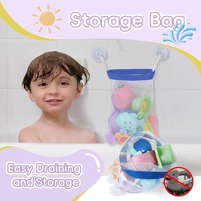 Mold Free Bath Toys, 11PCS | Safe Easy Clean & Fun Floating Boats & Spoon & Watering Can and Whale Bath Toy for Babies 12+ Months | Colorful Bathtub Pool Water Table Sand Toys for Babies and Toddlers