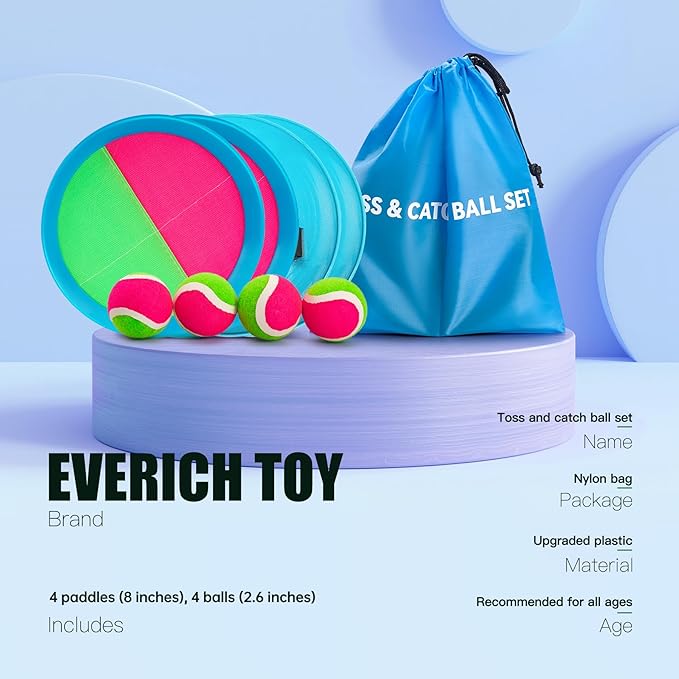 EVERICH Upgraded Toss and Catch Ball Game Set, Outdoor Games for Kids Toys, Stocking Stuffers for Family Games, Beach Pool Yard Christmas Toys Birthday Gifts for Boys Girls 3 4 5 6 7 8-12 Years Old