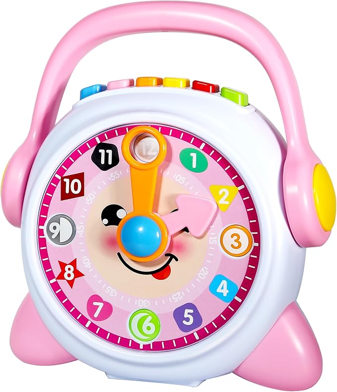 Learning Clock, Learn to Tell Time Clock for Kids & Toddlers Ages 3, 4, 5, 6 Years Old, Educational Teaching Clock Toy with Quiz and Music Sleep Mode, Boy Girl Birthday Present (Pink)