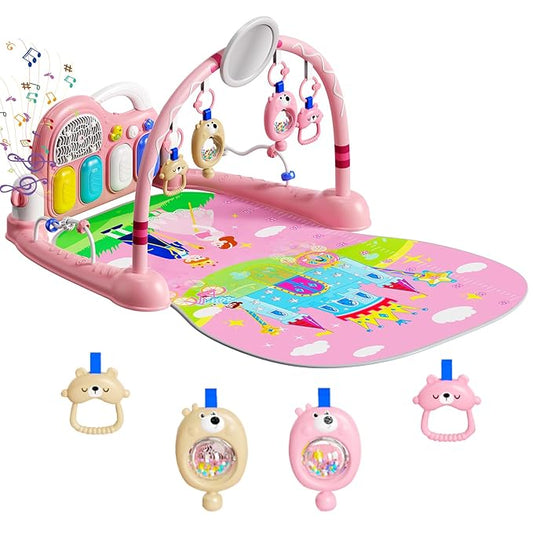 Baby Play Mat Kick and Play Piano Gym，Baby Floor Play Gym Tummy Time Mat，Baby Activity Mat with Music Lightsat and Sensory Toys Boy & Girl Gifts for Infant Newborn 0 to 3 6 9 12 Months (Pink)