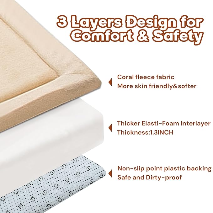 Baby Play Mat for Floor, 71'' x 59'' Thicken Foam Soft Padded Playmat for Tummy Time, Playpen Mat for Toddlers Infant Kids, Water-Repellent Coral Velvet, Non-Slip Bottom Safe for Crawling (Brown)