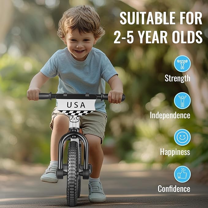 SEREED Toddler Balance Bike 2 Year Old, No Pedal Kids Bicycle Toys for 2-5 Years Old, Tool-Free Adjustment, Customize Plate with Stickers, Gift for 2-3 Boys Girls (White Lighting)