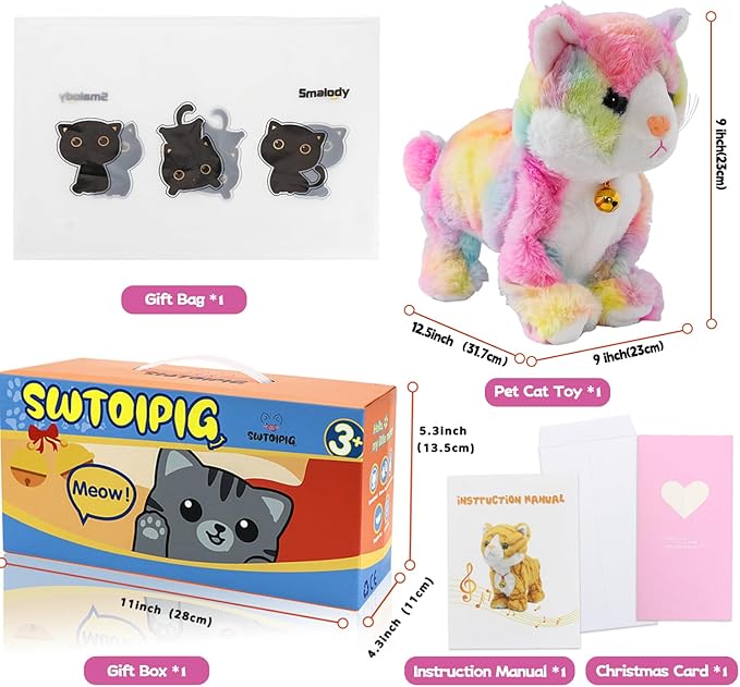 Plush Interactive LED Robotic Kitten, Electronic Pet, Animated Toy Cats for Girls, Baby, Kids