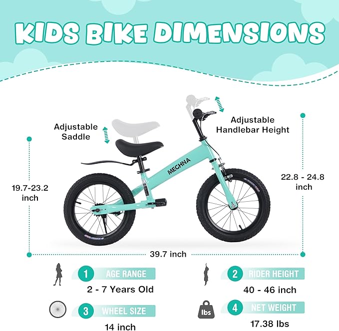 ZUKKA Toddler Balance Bike 2 in 1 with Detachable Training Wheels 14 Inch Kids Bike Aged 3-7 Years Old with Adjustable Seat Handlebar and Coaster Brake for Boys Girls