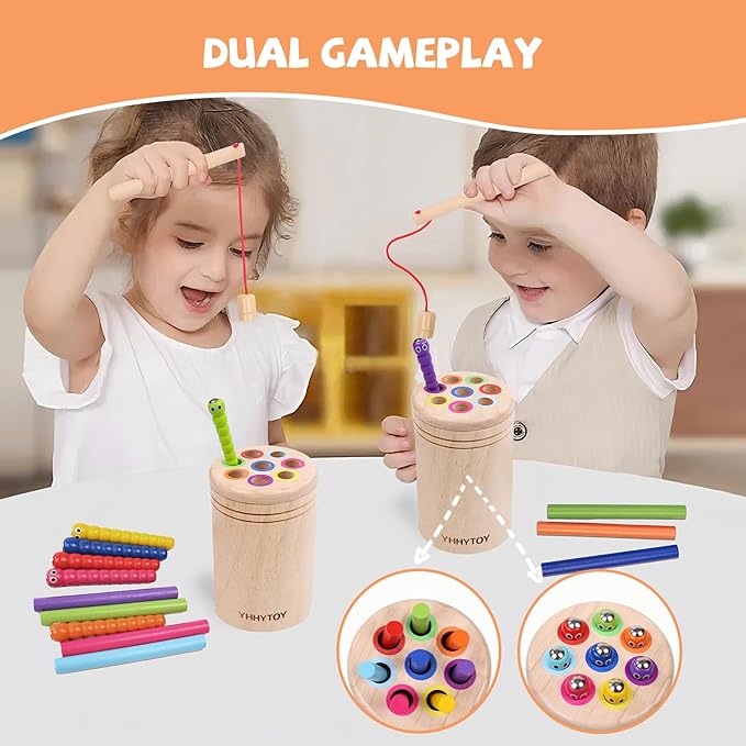 Montessori Toys for 2 3 4 Year Old, Dual Gameplay 18 Month Old Toy Preschool Color Sorting Toddler Magnetic Fishing Game, Fine Motor Skills Wooden Sensory Toys for Ages 2-4 Girls Boys Gifts for Kids