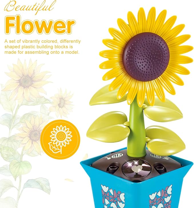 Musical Sunflower Piano Game Machine, Interactive Building Blocks Toy with Watering Can (Sunflower)