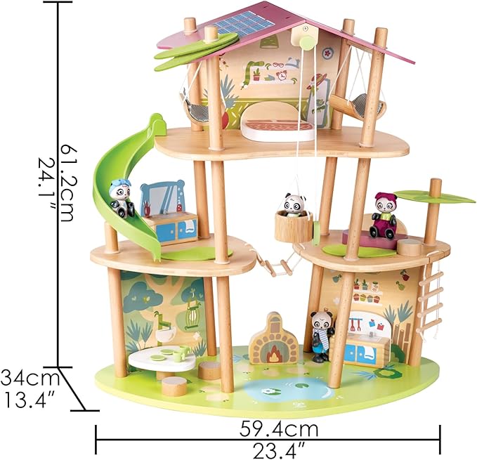 Hape Pandas’ Bamboo House, Green Planet Explorers | Educational Toy Doll House with Furniture, for Children Ages 3+ Years