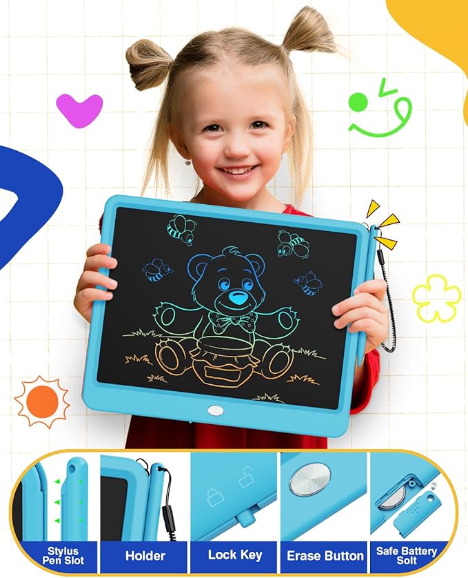ORSEN LCD Writing Tablet 12 Inch, Colorful Doodle Board Drawing Tablet, Erasable Reusable Writing Pad, Educational for 3-8 Year Old Girls Boys(Blue)