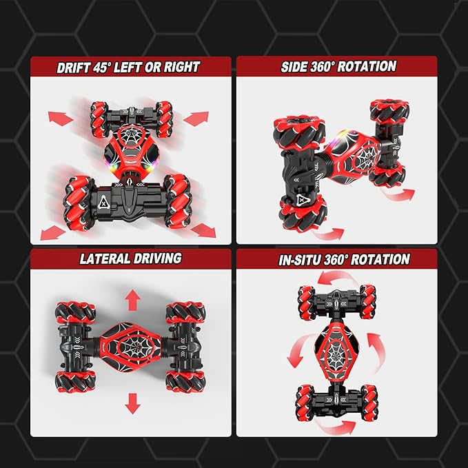 Spider Gesture Rc Car Hand Controlled Stunt Car, 4WD Drift Twist Off-Road Vehicle with Light Music, Birthday Xmas Gifts Suitable for 6-12 Year Boys and Girls