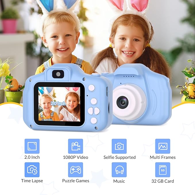 Mafiti Kids Camera,26MP HD Mini Selfie Digital Camera for Kids,Toddler Camera1080P Video,Outdoor Toy for Holiday,Birthday Xmas Gift for 3-8 Years Old Girl Boy,Blue