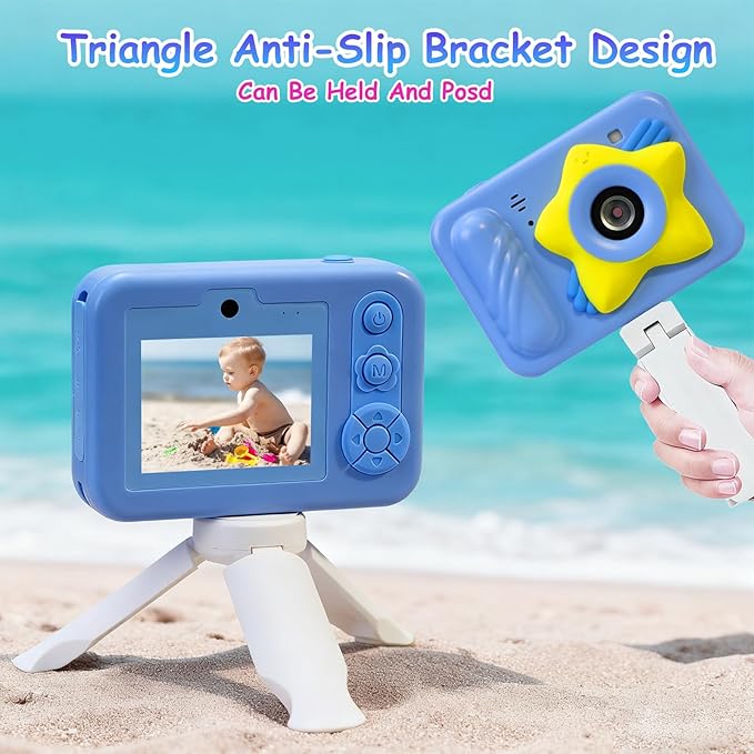 IP68 Waterproof Camera for Kids,Underwater Toys Camera with Dual Lens, 48MP 1080P Digital Camera with 32GB Card & 8X Zoom, Fun Birthday for Boys and Girls Ages 3-12 (Star, Blue)