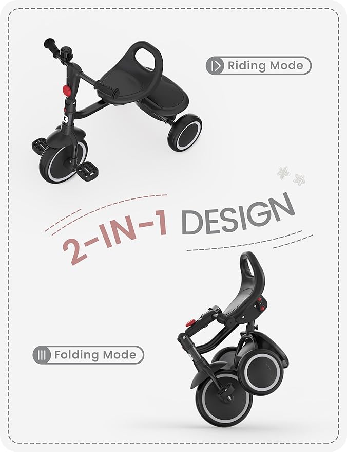 besrey Toddler Tricycle with Bell, Kids Tricycle Age 18 Months to 5 Years, Kids Trike, Toddler Bike for 1.5-5 Year Olds, Baby Trike, Gifts & Toys for Boys & Girls, Black
