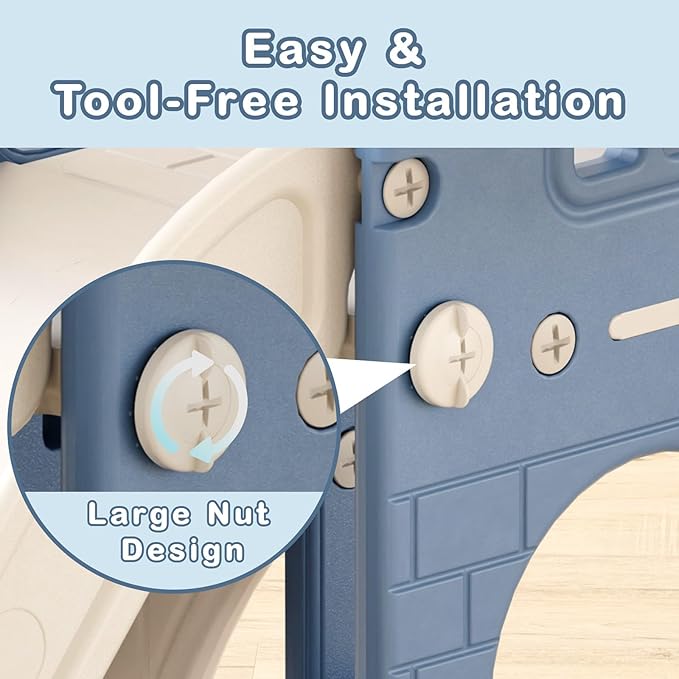 XJD 5 in 1 Toddler Slide, Kids Slide for Toddlers Age 1-3, Outdoor Indoor Playset for Toddlers with Basketball Hoop and Ball, Storage Space Christmas Birthday Gifts for Toddler (Blue)