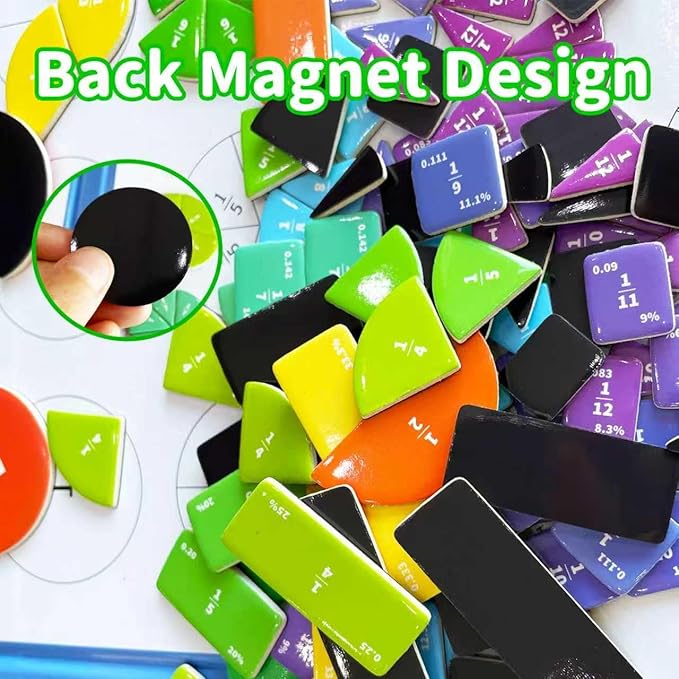 Magnetic Fraction Tiles and Circles Set, Hands-On Math Manipulatives for Kids, Montessori Early Childhood Education Materials for School and Homeschool Use