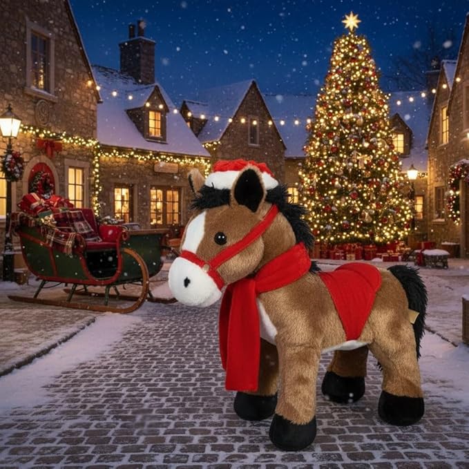 2025 Animated Plush Horse – Walking Toy, Electric Stuffed Animal Plush Interactive Horse Toy Figures, Soft Interactive Pony with Joyful Neighing Sounds Dancing (Brown)