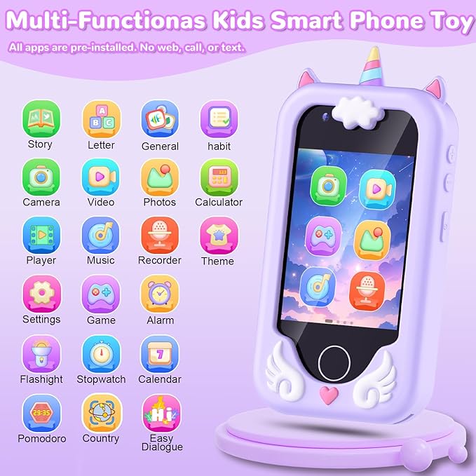 Lapare Kids Smart Phone Toy for Girls, 2.8" Touchscreen Toddler Learning Play Toy Phone with Dual Camera, Game, Music Player, 32GB SD Card, Christmas Birthday Gifts for Girls Age 3-10(Purple)