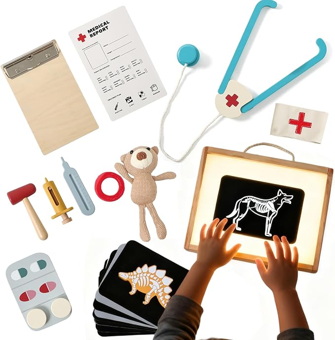 Kids Vet Doctor Kit & STEM Toy | Learn Animal Anatomy with Stethoscope, Organ/Muscle Models, X-Ray Cards | Interactive Pretend Play for Boys & Girls
