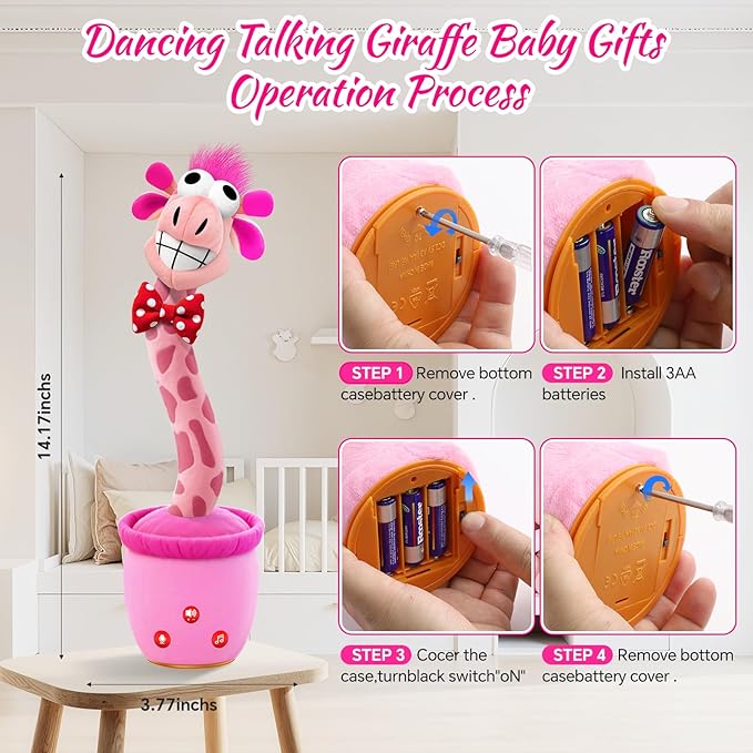 Stocking Stuffers Talking Dancing Giraffe Toy,Baby Gifts for Girls,Cool Stuff Toddler Baby Toys Tummy Time Singing,Hottest Pink Xmas Kids List,2025 Christmas Early Gift Ideas